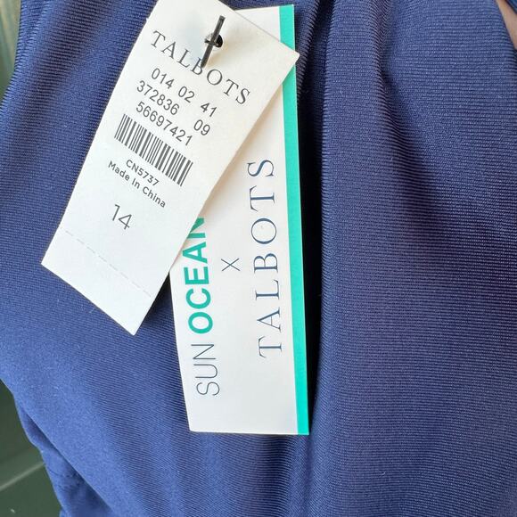 NWT Talbots One Shoulder Swimsuit Top Sz 12 Navy Pink Colorblock Asymmetrical - Picture 8 of 8